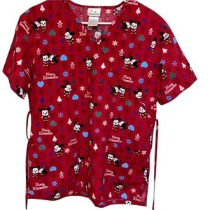 Disney Cuties Christmas Scrub Top Small Red
